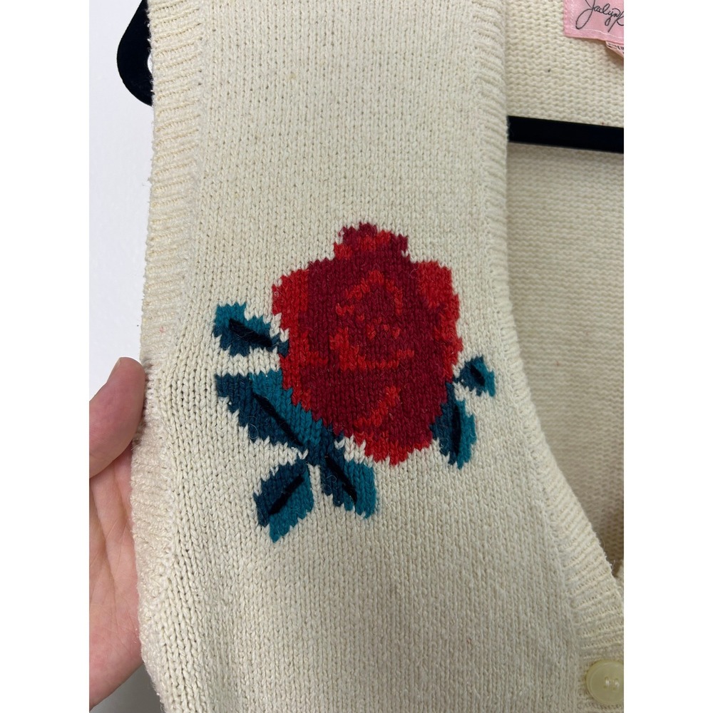 Jaclyn Smith Sweater Vest S Silk wool Vintage Cream romantic Rose grandmacore - Picture 8 of 8